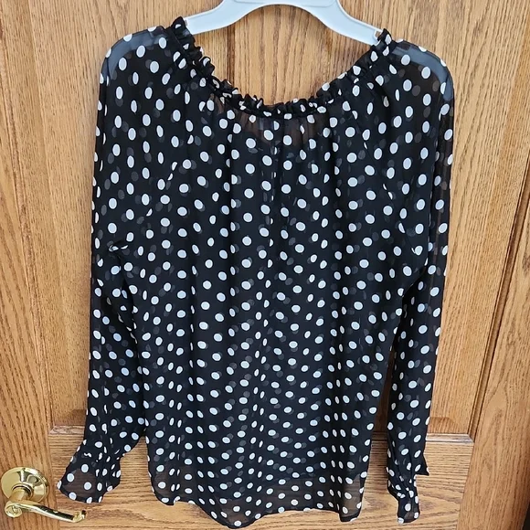LOFT Black and White Polka Dot Blouse - Picture 4 of 4